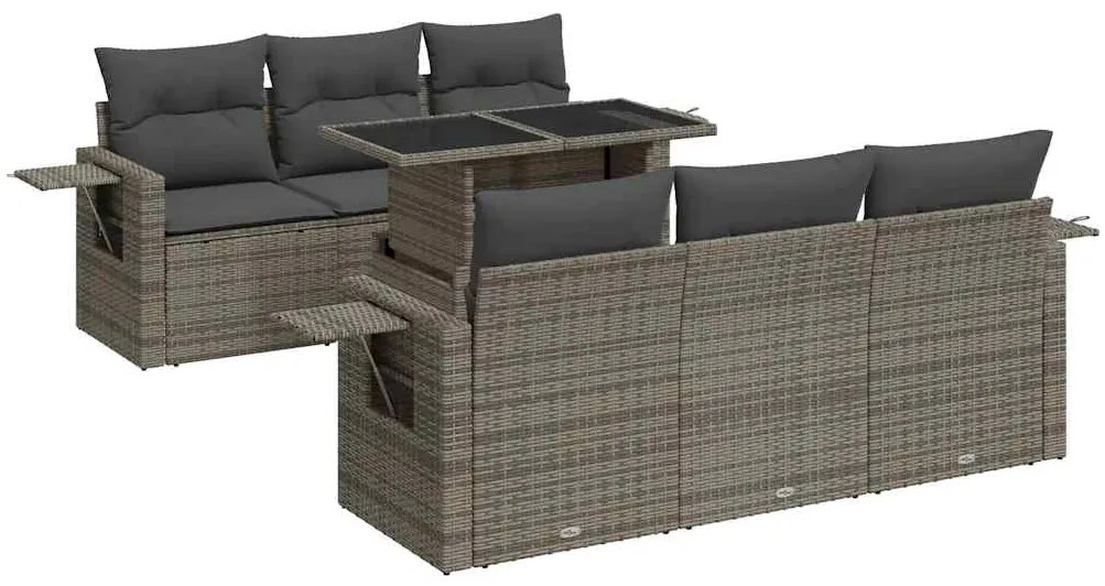Set divani da giardino 7 pz con cuscini grigio in polyrattan