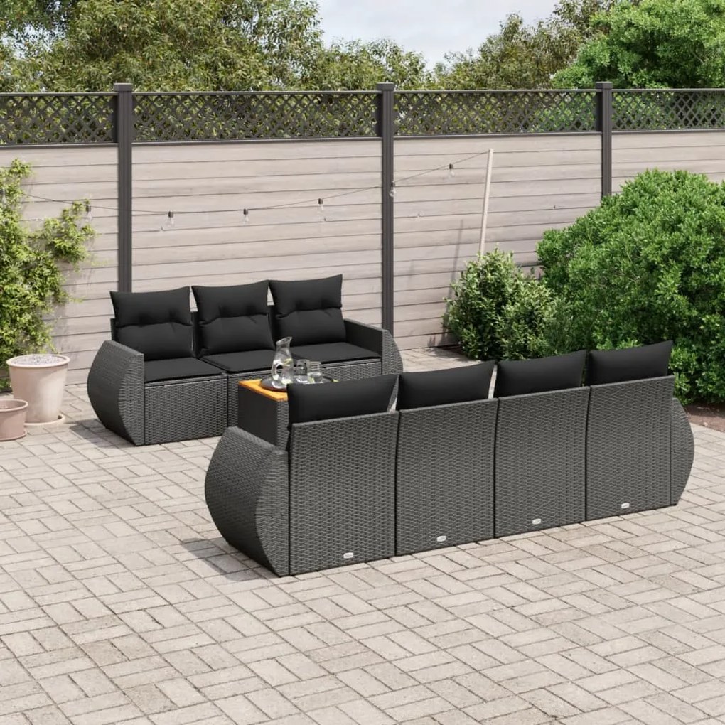 Set divani da giardino con cuscini 8 pz nero in polyrattan