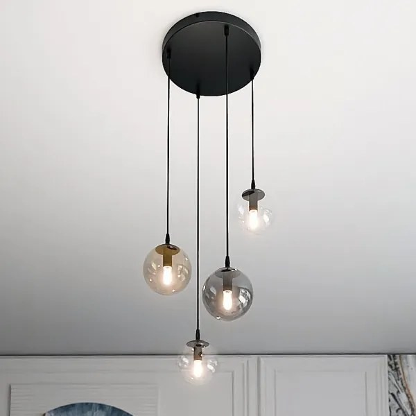 Lampadario a sospensione con filo COSMO 4xE14/10W/230V diametro 40 cm nero/grigio/beige/limpido