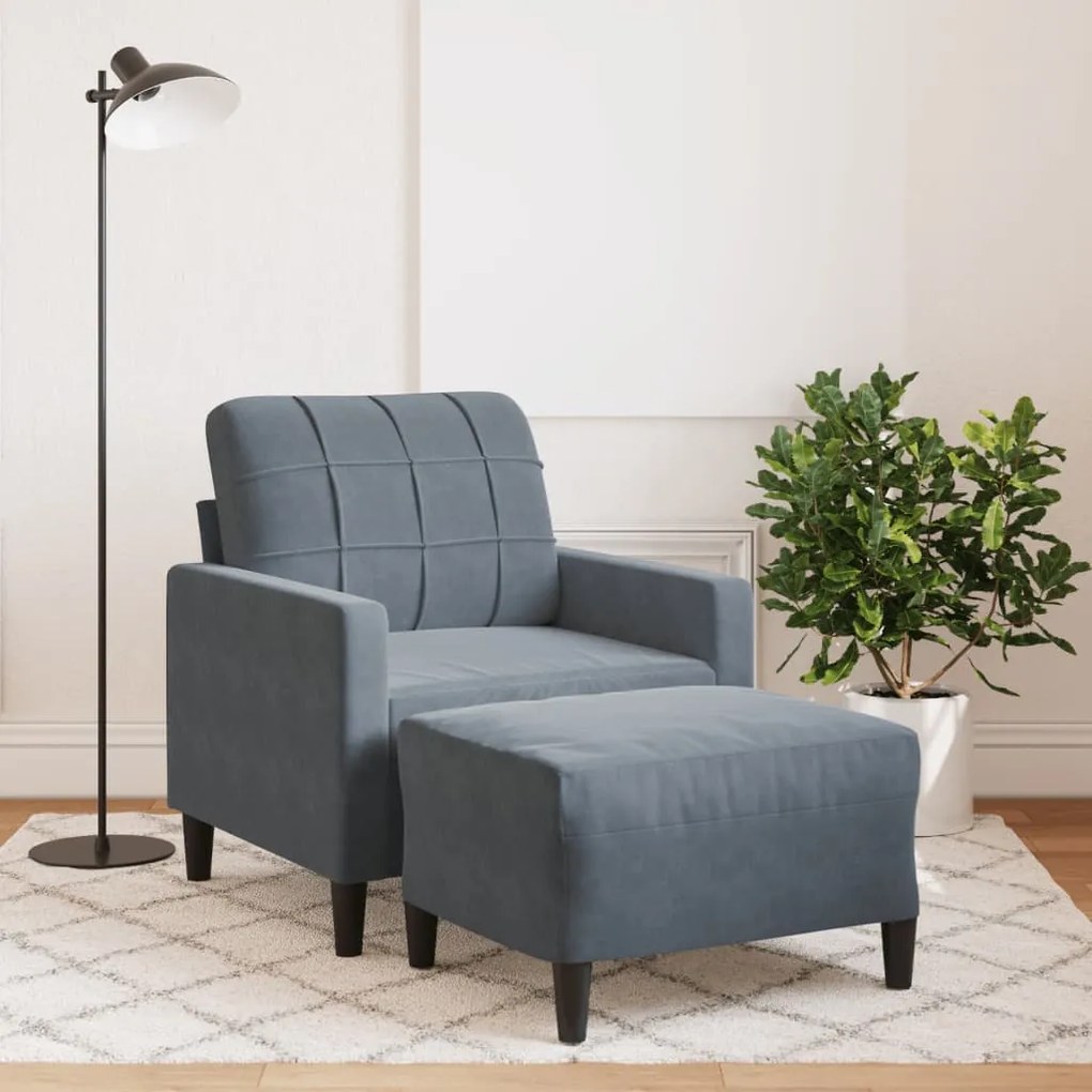 Poltrona Con Poggiapiedi Grigio Scuro 60 Cm İn Velluto /
