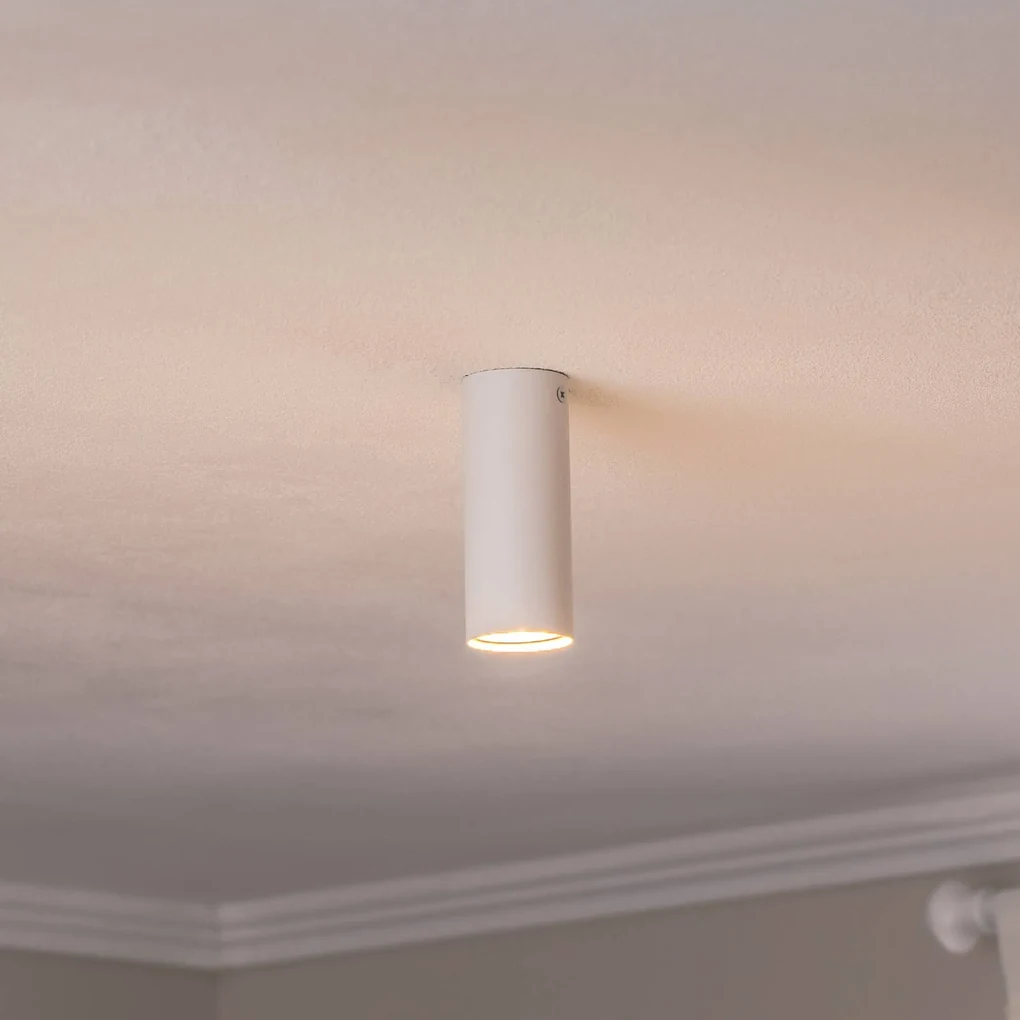 EMIBIG LIGHTING Tecno 1S, faretto da soffitto, acciaio, GU10, altezza 15 cm, bianco