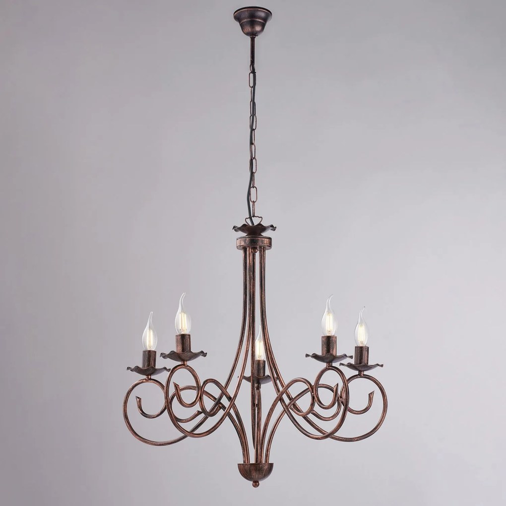 Lampadario Provenzale Candelabro Alma 5 Luci Ferro Battuto Nero E Rame