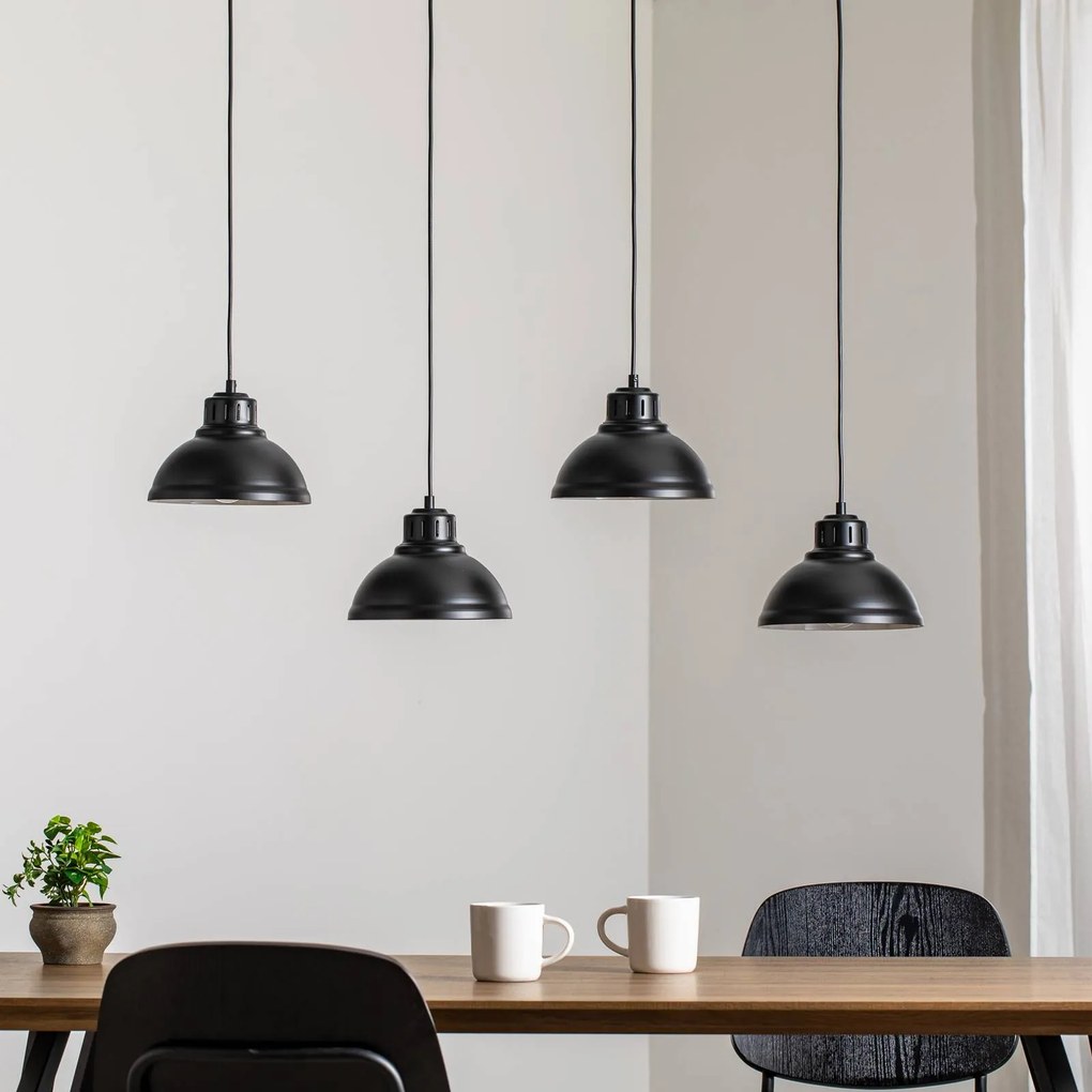 Luminex Lampada a sospensione Sven, a 4 luci, nera, acciaio, E27