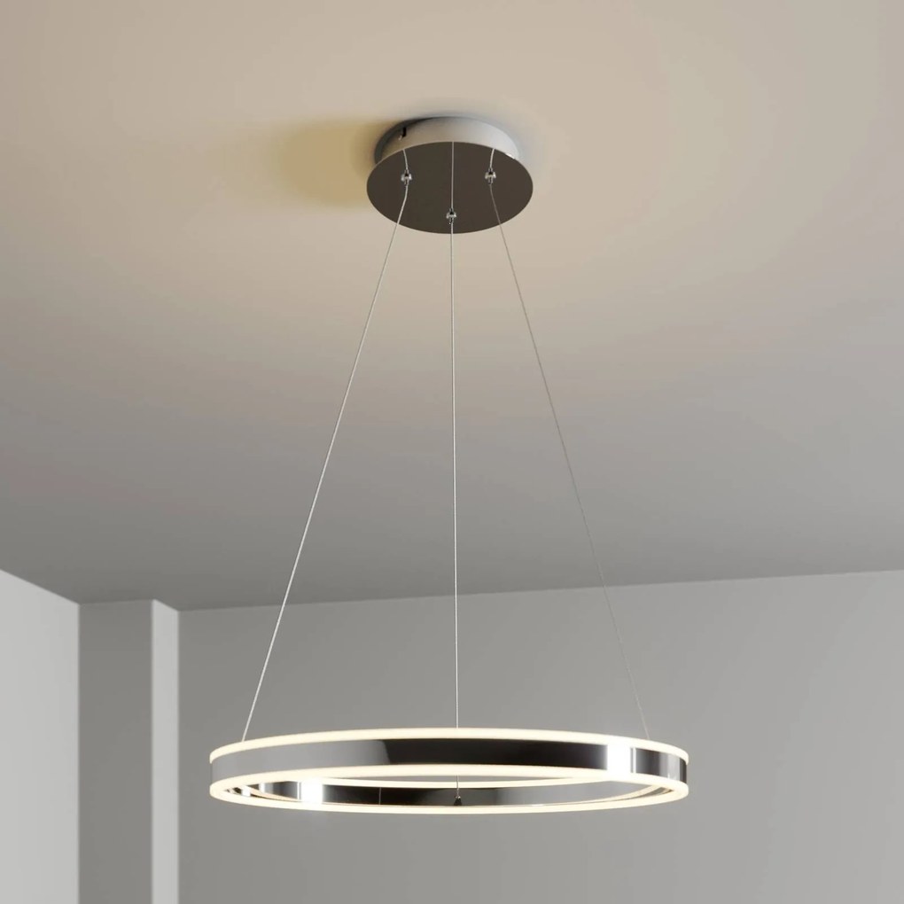 Lucande Lampada LED a sospensione Lyani, Ø 60 cm, cromo, dimmerabile