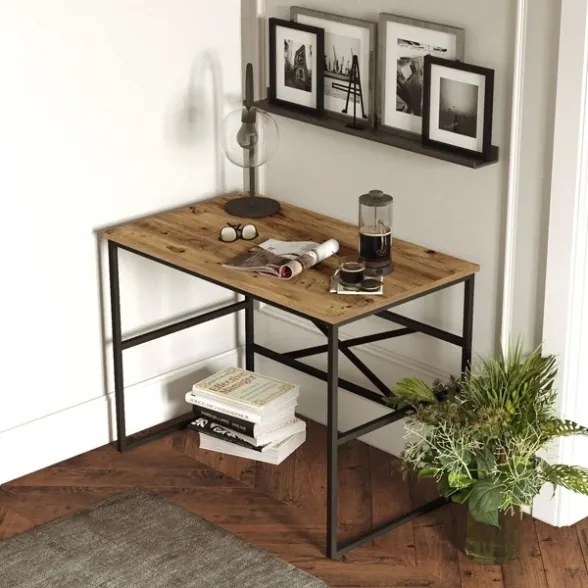 Scrivania Industrial Ferro E Legno 100x60x75H Rovere E Antracite Voyage