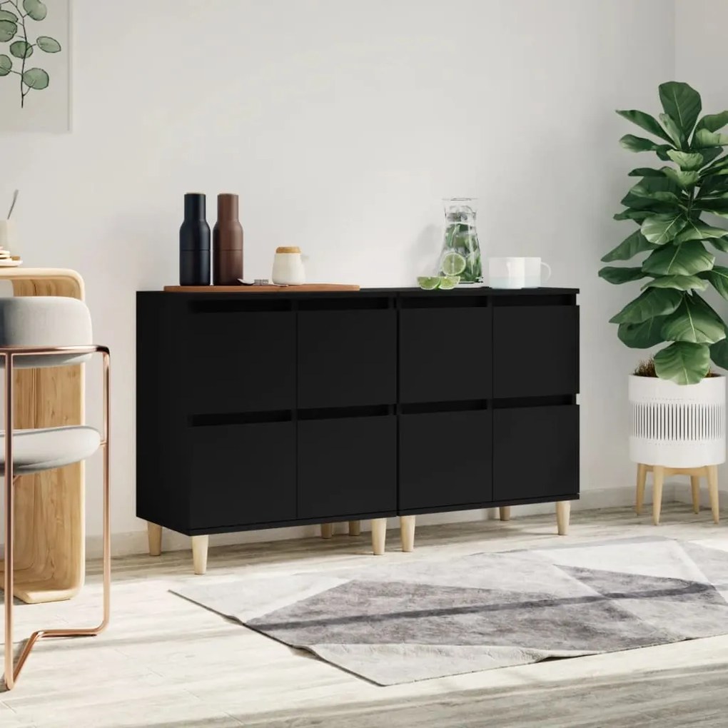 Credenze 2pz Nere 60x35x70 Cm İn Legno Multistrato /