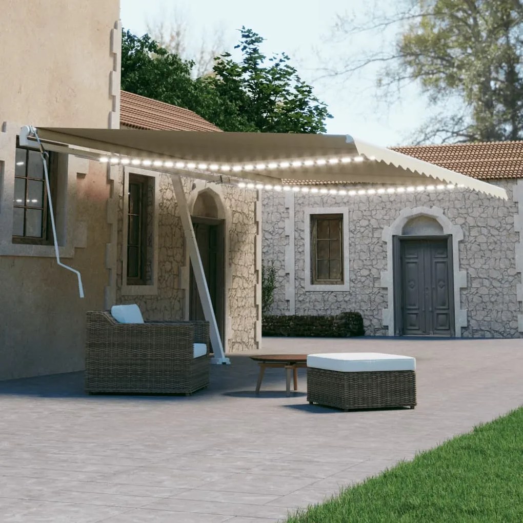 Tenda Da Sole Retrattile Manuale Con Led 600x300 Cm Crema /