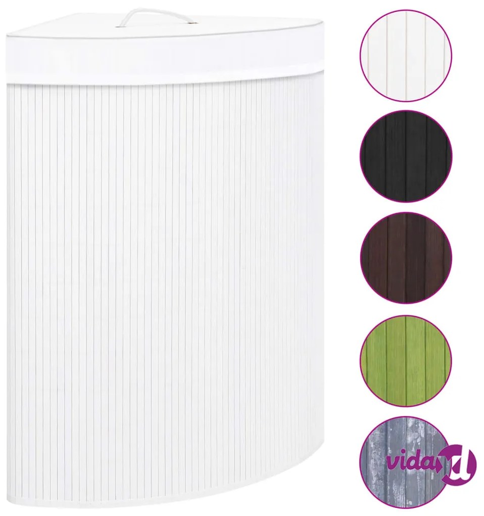 vidaXL Cesto Portabiancheria Angolare in Bambù Bianco 60 L