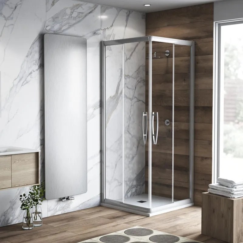 Box doccia angolare con porta scorrevole, vetro 8 mm, L 87 cm x L 89 cm, H 195 cm, cromo Namara