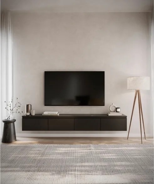 Mobile TV Sospeso 200 cm 4 Ante A Ribalta Nero Opaco Lume