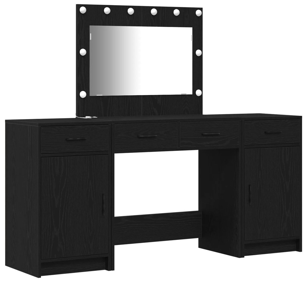 Set da toeletta in 3 pezzi con led in legno nero