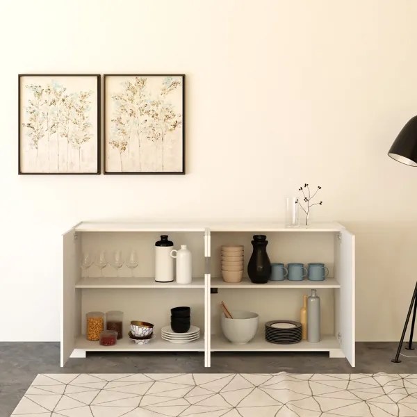 Madia in legno Bianco Lucido ROJAS a 4 ante con inserto in vetro Fumč 172 cm