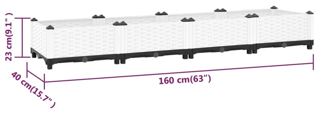 Fioriera Rialzata 160x40x23 cm in Polipropilene