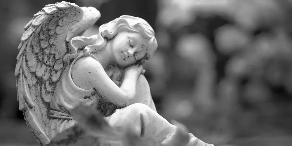 Stampa su tela – Angelo soddisfatto in bianco e nero