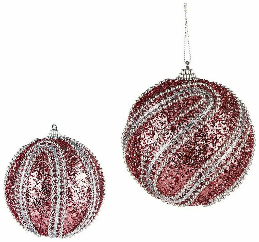 Set di palline di Natale Con rilievo Ø 10 cm Rosa Argentato PVC (12 Unità)