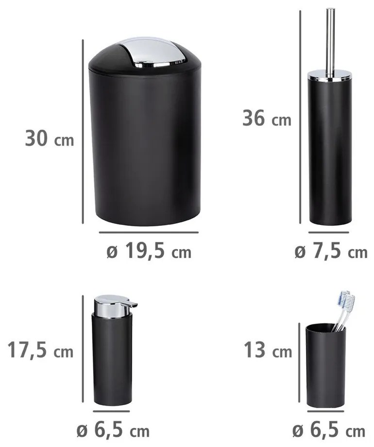 Set di accessori per il bagno nero opaco in plastica Calvo – Wenko