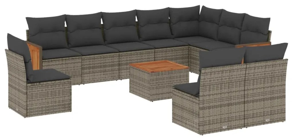 Set Divani da Giardino 11 pz con Cuscini in Polyrattan Grigio