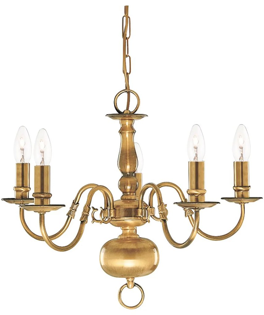 Lampadario Classico Fiammingo Ottone 5 Luci E14