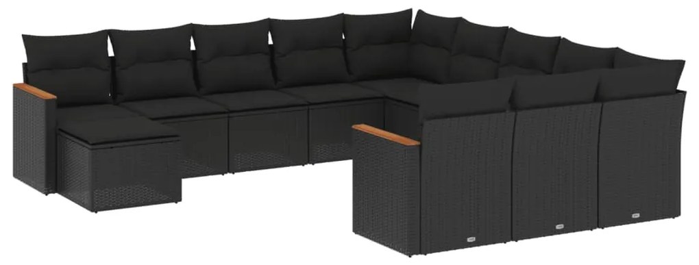 Set Divani da Giardino 12 pz con Cuscini Nero in Polyrattan