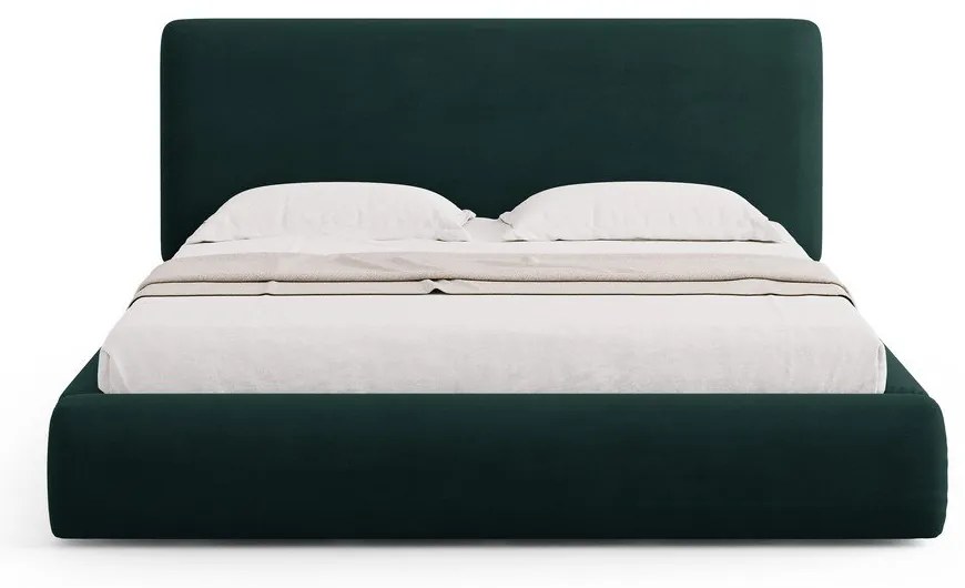 Letto matrimoniale imbottito verde scuro con contenitore e doghe 140x200 cm Colonel - Cosmopolitan Design