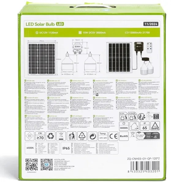 Aigostar - Lampadario solare a LED con sensore 2xLED/70W/12V 12000 mAh 6500K Ø 12 cm