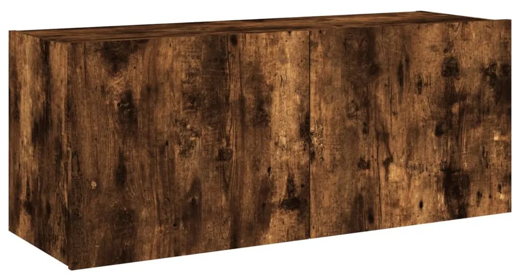 Mobile tv a parete con luci led rovere fumo 100x35x41 cm