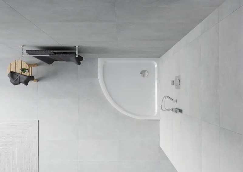 Mexen Flat piatto doccia semicircolare slim 80 x 80 cm, bianco, sifone cromato - 41108080