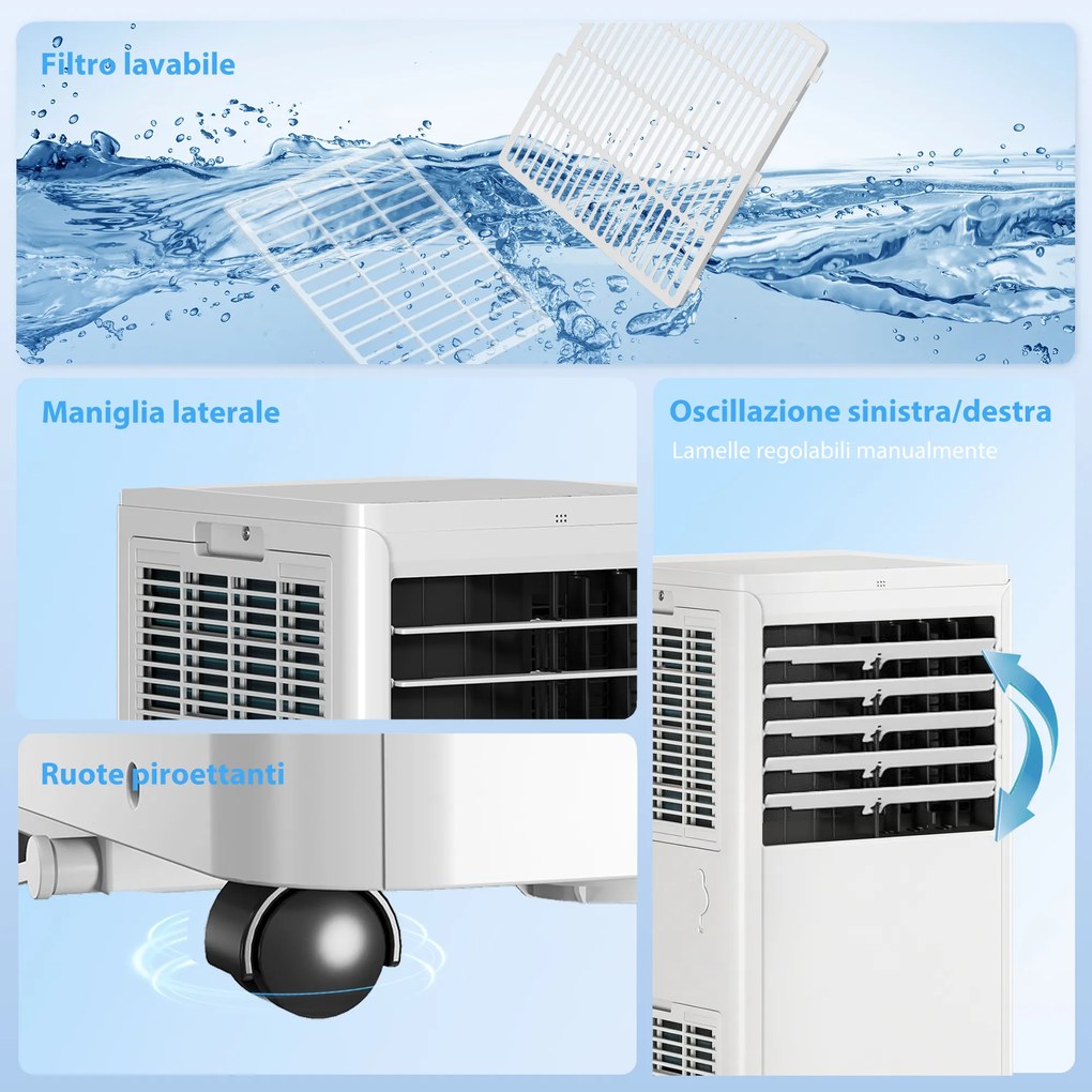 Condizionatore Portatile 7000 BTU Unità 4-in-1 con Raffreddamento Deumidificatore Ventilatore Modalità Notte Bianco...