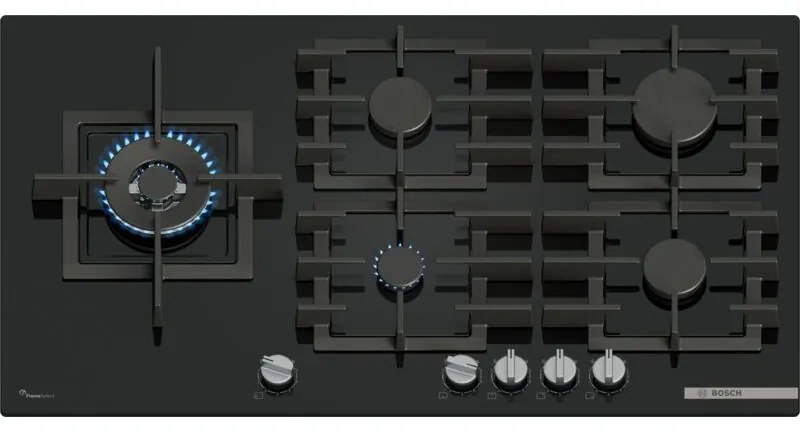 Serie 6 PPM9A6I40 Piano cottura a gas 90 cm 5 fuochi Vetro Nero. Colore del prodotto: Nero, Posizionamento dell'apparecchio: Da incasso, Dimensione