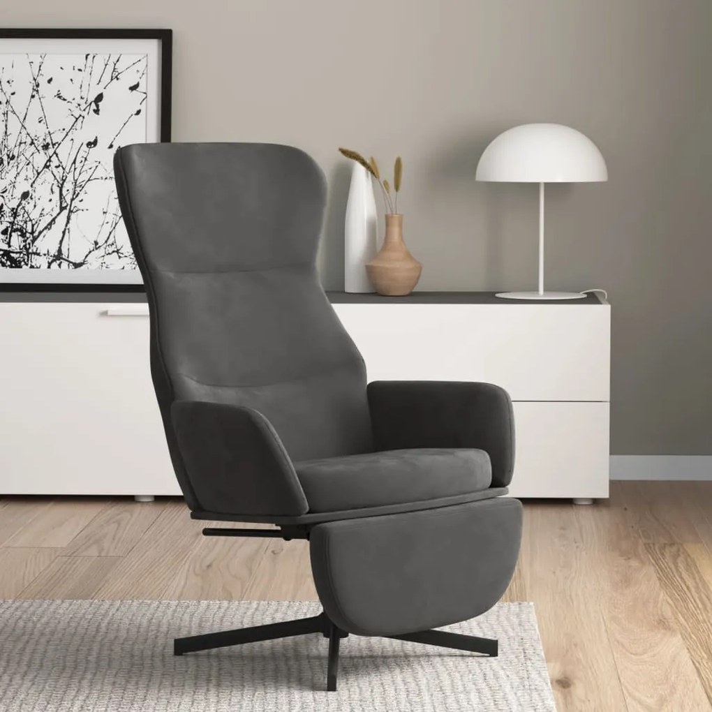 Poltrona Relax Con Poggiapiedi Grigio Scuro İn Velluto /