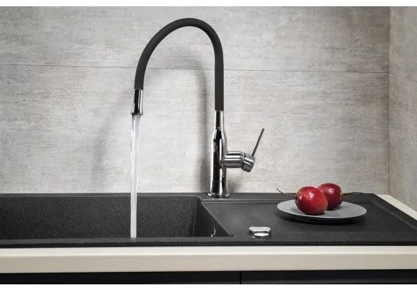 Sapho - Rubinetto per lavello con braccio flessible SILI nero/ottone