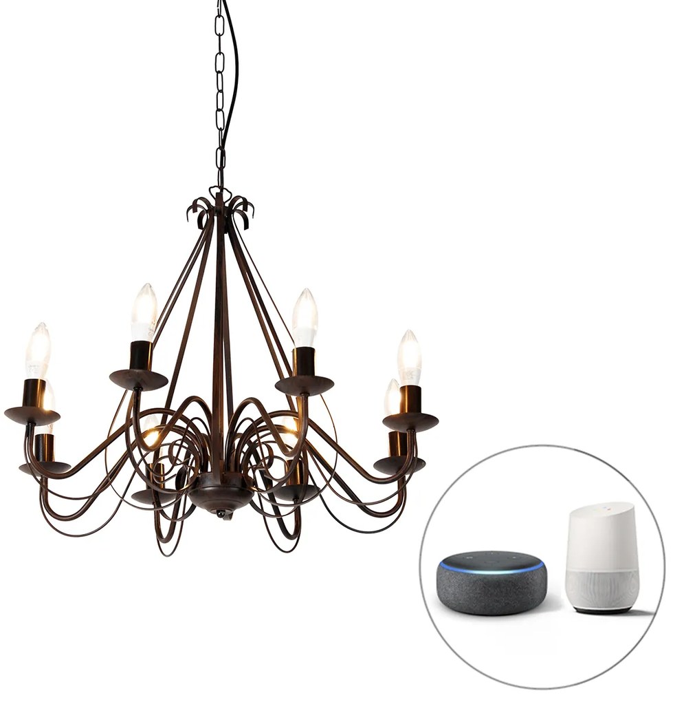 Lampadario intelligente ruggine marrone 8 luci incl. Wifi B35 - Giuseppe