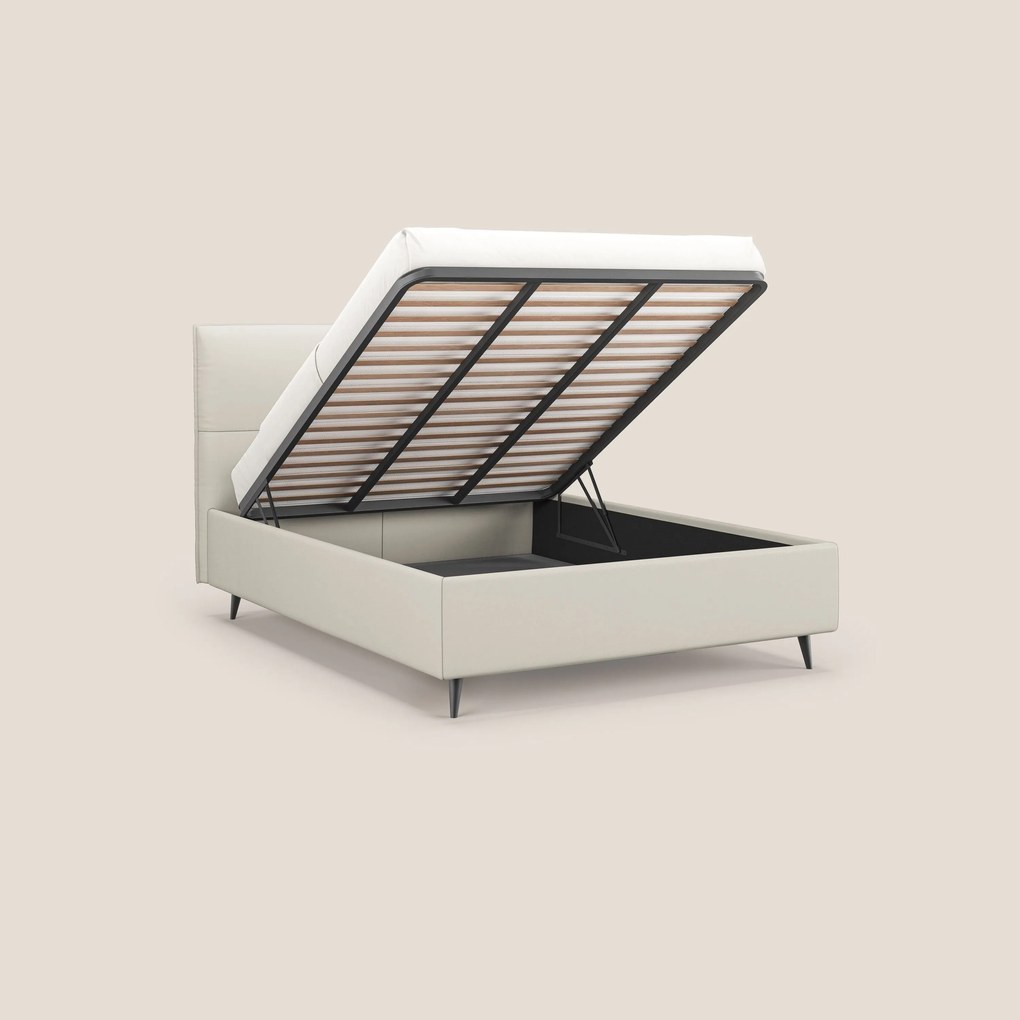 Greta letto contenitore dimensioni SLIM con testata trapuntata in ecopelle impermeabile T04 bianco