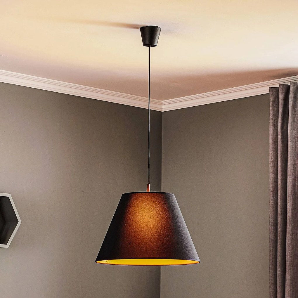 Duolla Lampada a sospensione Anna, nera, interno dorato