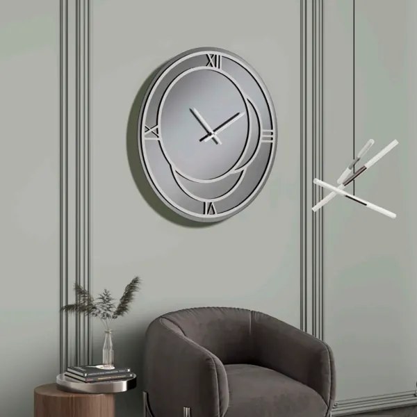 Orologio rotondo D80 cm in cristallo Fumč e dettagli Argento CAIUS