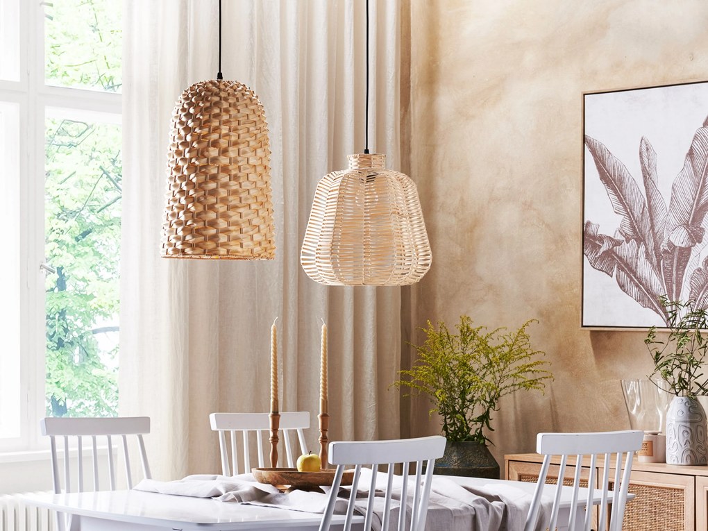 Lampadario rattan beige e naturale 128 cm RAMENA Beliani