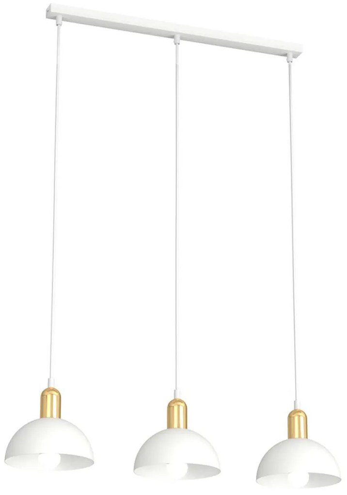 Lampadario 3 Luci Idunn In Acciaio Bianco E Oro Diffusori A Cupola