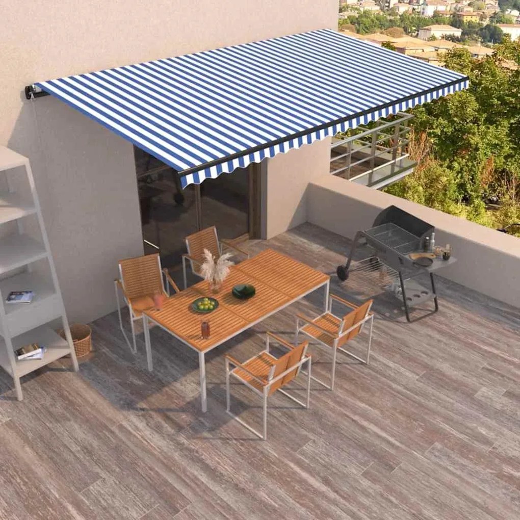 Tenda Da Sole Retrattile Manuale 600x350 Cm Blu E Bianca /