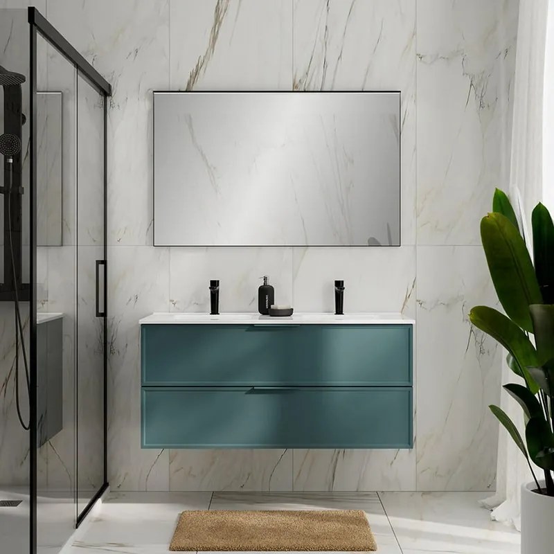 Mobile bagno da fissare con lavabo QUADRA L 120 x H 55 x P 45 cm mirto opaco  in mdf 2 cassetti per doppia vasca
