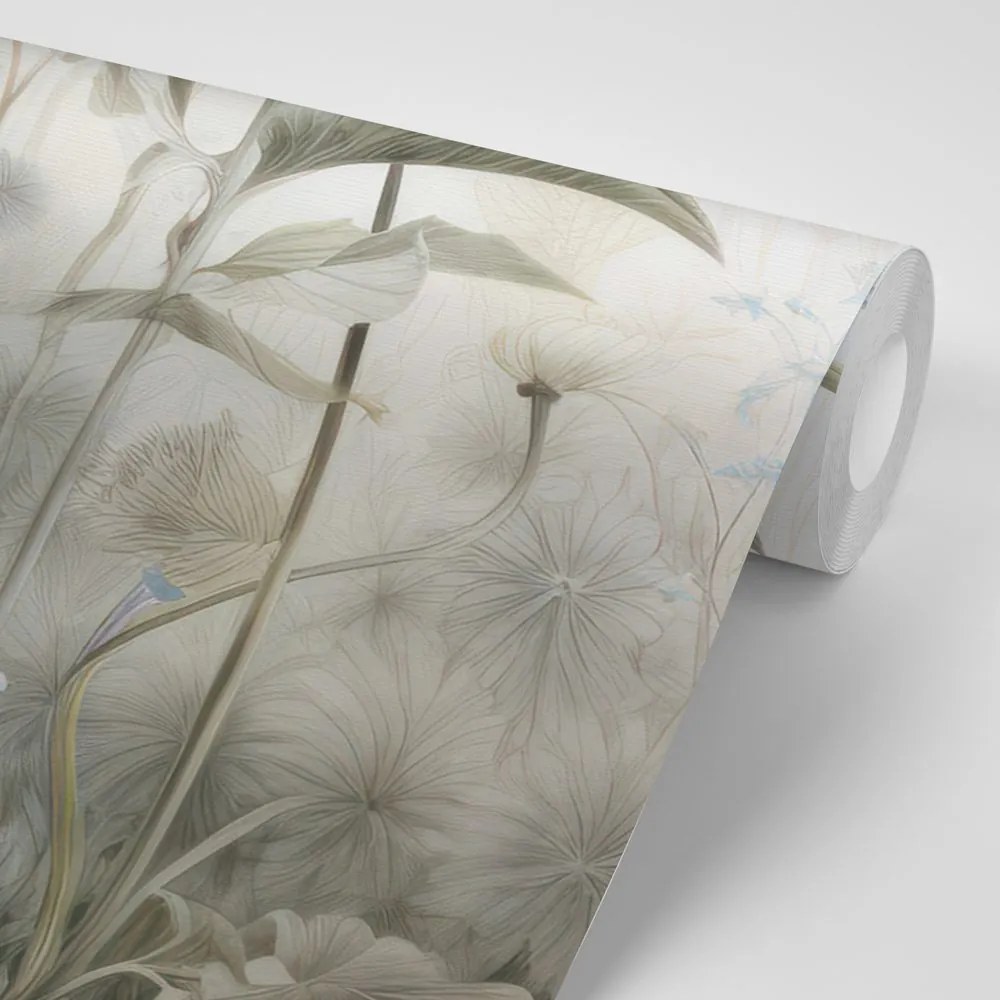 Carta da parati – Fiori avvolti dalla natura con contrasto blu