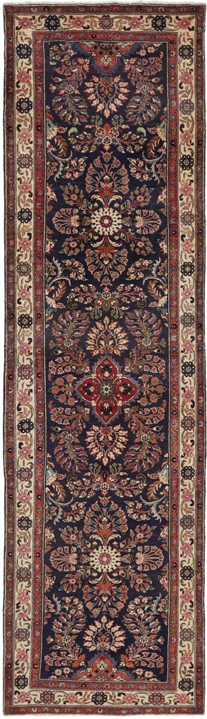 Hamedan Tappeto 370x110 Blu (Iran) Annodato A Mano