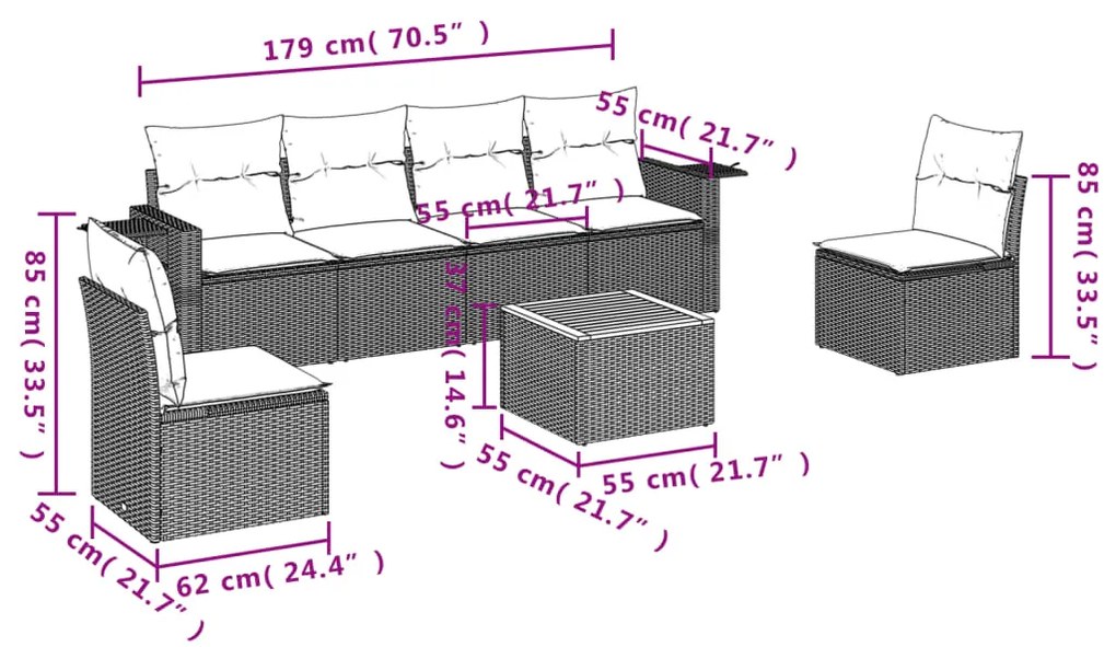 Set Divani da Giardino con Cuscini 7pz Nero Polyrattan