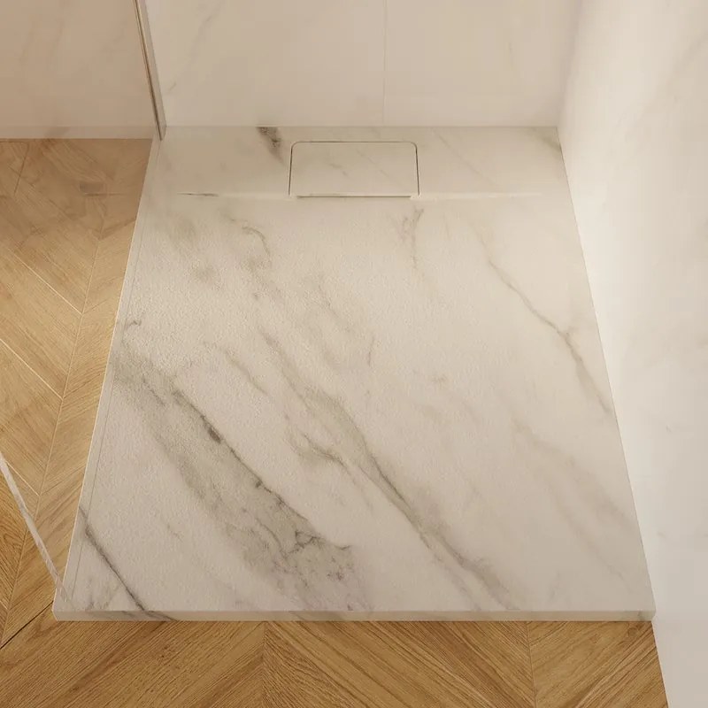 Piatto doccia NEO V2 SENSEA in composito minerale di resina gelificata marmo bianco L 70 x L 90 x H 2.7 cm