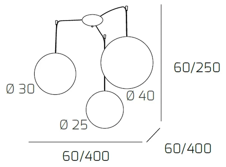 Sospensione Contemporanea Target Metallo Cromo Vetro Cromo Trasp 3 Luci Mix