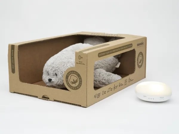 Moonie - Compagno per la nanna con melodia e luce, foca grigio organico