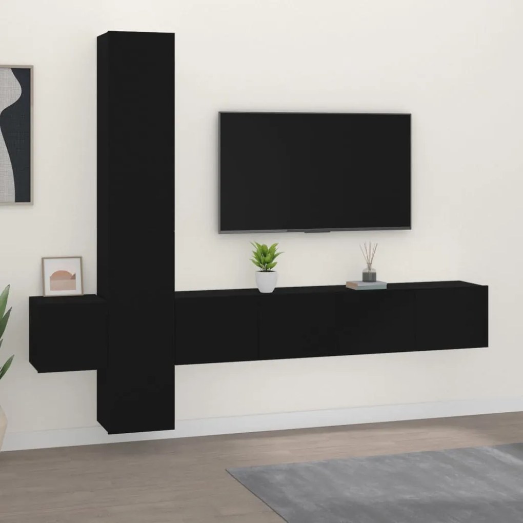 Set di mobili porta tv 5 pz nero in legno multistrato