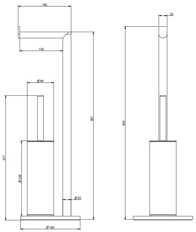 Piantana da terra con porta rotolo e porta scopino cromo emporio 38942 gessi