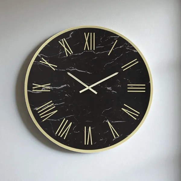 Orologio rotondo D60 cm in kerlite Nero con dettagli Oro BLAISE