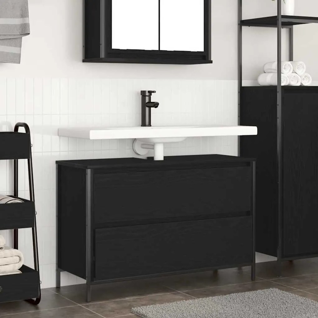 Mobile Lavabo Da Bagno Con Cassetti Rovere Nero 90x34,5x60 Cm /