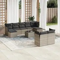 Set Divano da Giardino 10 pz con Cuscini Grigio in Polyrattan 3218320